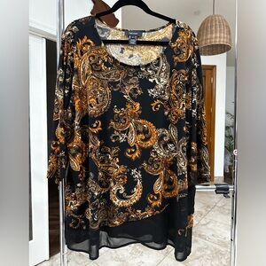 Karen Kane Black and Gold Paisley Print Blouse Shirt Top Plus Size 3X